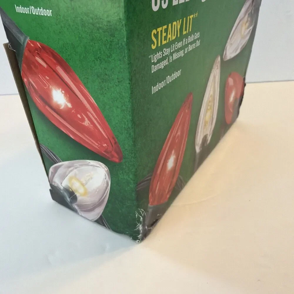Indoor Outdoor C9 Christmas 25 Light Strand RED & WHITE LED Super Bright NIB